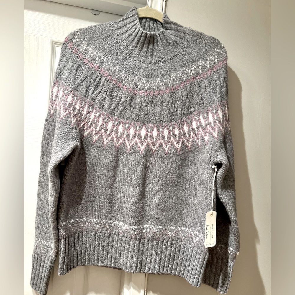 Artelier Nicole Miller Med Mock Neck Fair Isle Ribbed
Knit Sweater Size M. NWT